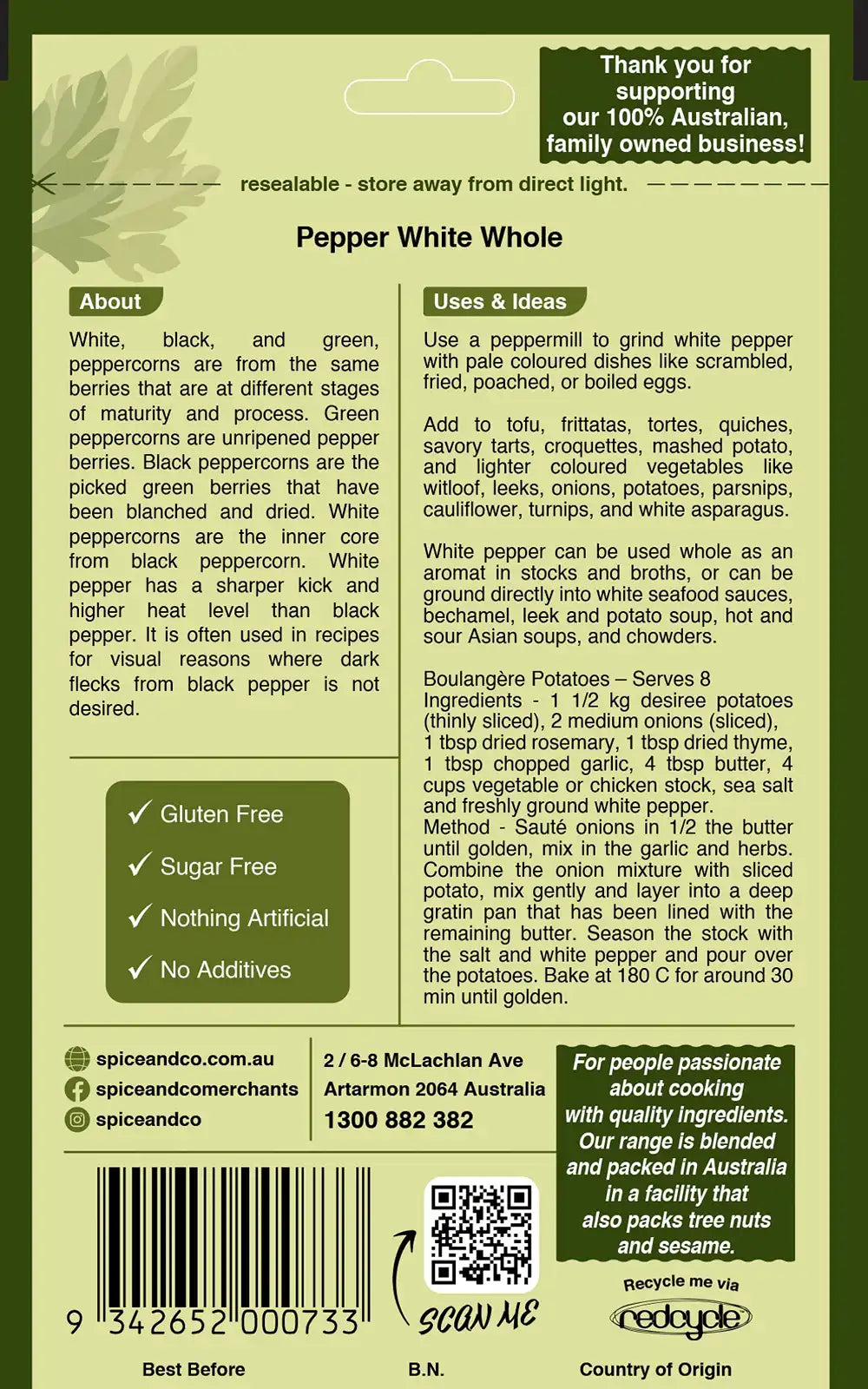 Peppercorns - White Whole 55g